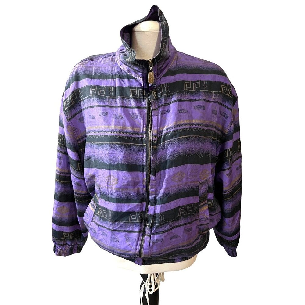 FuDa Int'l Vintage Silk Eighties Windbreaker Jacket Sz Medium Womens Abstract Re
